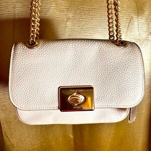 Coach Small Cream Leather Bag with Animal Print and Gold Chain -New Without Tags